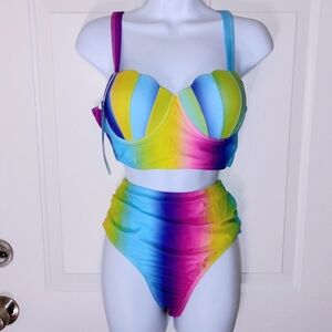 DRESSFO Multicolor Striped Bikini Set